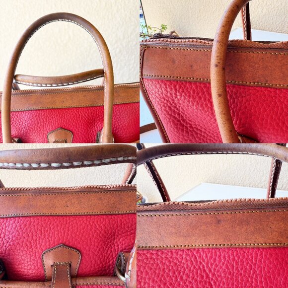 Dooney & Bourke Bag AWL Red & Tan Leather Shoulder Satchel Vintage DAMAGED - Picture 9 of 11